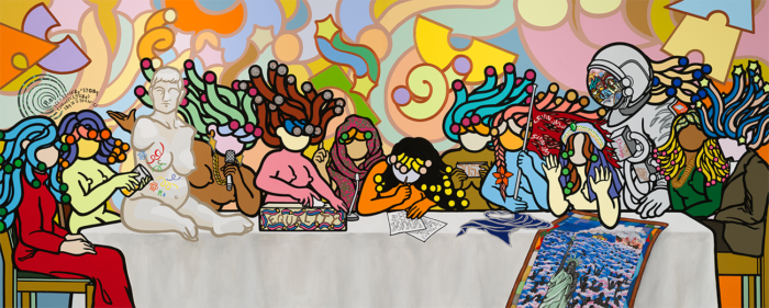 She Sat, She Spoke, She Stayed - Now It’s Your Turn to Sit acrylic on canvas,130.3 x 324cm, 2025